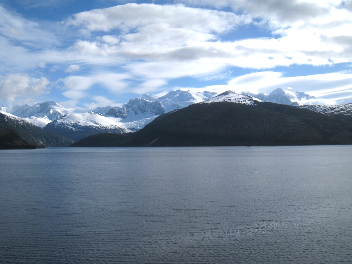 Snow-capped mountains in the Beagle Channel at the southernmost tip of South America