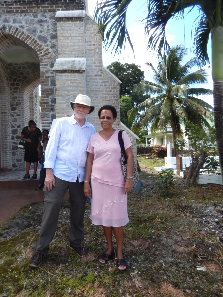 Tony and Eveline McIntyre in front of St. John's church tower entrance